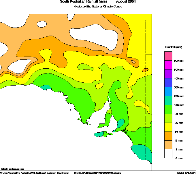 SA rainfall, August
